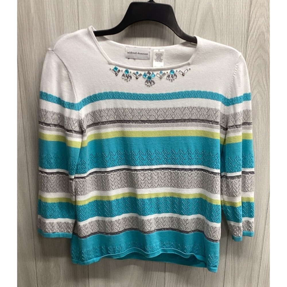 ALFRED DUNNER Women's (Size S) Long Sleeve Tight Knit‎ Round Neck Beaded Sweater